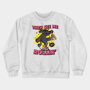 They See Me Rollin, They Hatin // Cute Rollerblading Dog Cartoon Crewneck Sweatshirt